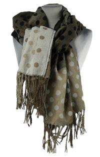 Dámská černo-béžová puntíkovaná šála s třásněmi 