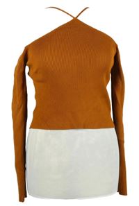 Dámský skořicový crop žebrovaný svetr s volnými rameny Zara 