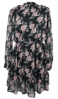 Nové - Dámské černé květované šifonové šaty Select 