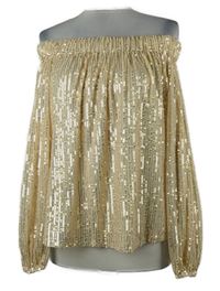 Dámská béžovo-zlatá flitrová tylová halenka s lodičkovým výstřihem Boohoo