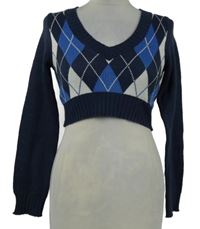 Dámský tmavomodrý károvaný crop svetr H&M