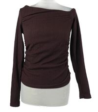 Dámské vínové strukturované řasené triko s lodičkovým výstřihem F&F