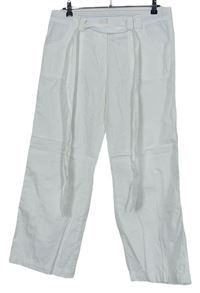 Dámské bílé plátěné capri kalhoty s páskem zn. M&S
