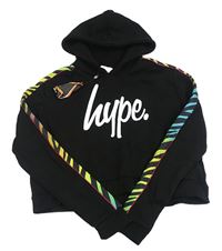 Černá crop mikina s logem, barevným proužkem a kapucí Hype