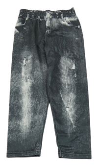 Černo-šedo-bílé sportovní legíny riflového vzhledu