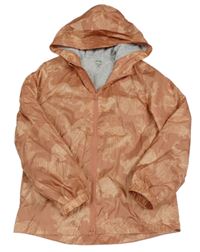 ORanžová šusťáková jarní bunda s dinosaury a kapucí Kiabi