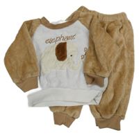 Bílo-béžové chlupaté pyžamo se slonem Shein