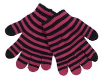 Růžovo-černé pruhované rukavice