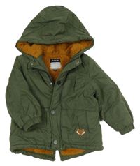 Khaki zimní bunda s liškou a kapucí kiabi