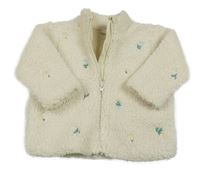 Smetanová huňatá podšitá bunda s kytičkami F&F