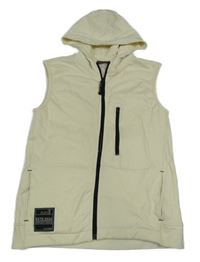 Světlebéžová tepláková propínací vesta s nášivkou a kapucí 