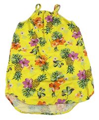 Žluto-barevné květované plátěné šaty H&M