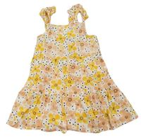 Bílo-oranžovo-růžové květované plátěné šaty Primark 