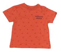 Korálové tričko s palmami a nápisem Primark