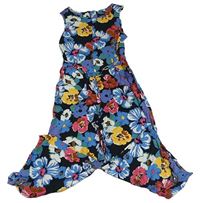 Černo-modro-barevný květovaný culottes overal Tu