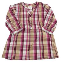 Vínovo-bílo-béžová kostkovaná halenková tunika H&M