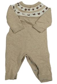 Béžovo-bílý pletený overal s medvědy F&F