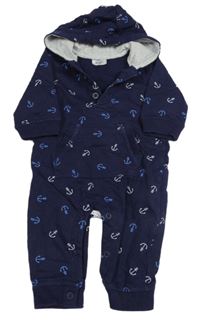 Tmavomodrá tepláková kombinéza s kotvami a kapucí F&F