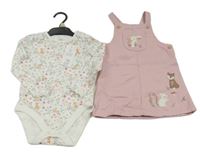 Nové - 2set - Světlerůžové riflové laclové šaty se zvířaty + body F&F