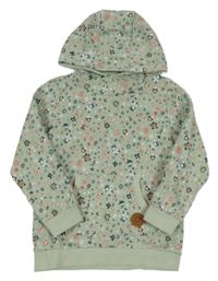 Zelenkavá květovaná mikina s kapucí Topolino