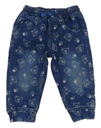 Tmavomodré teplákové jogger rifle s medvídky