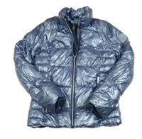 Modrá metalická šusťáková prošívaná zimní bunda Pocopiano