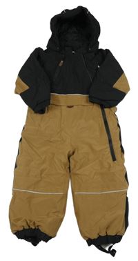 Černo-hnědá šusťáková zimní kombinéza s kapucí 