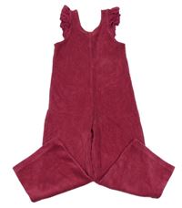 Fuchsiový žebrovaný sametový kalhotový overal s volánky Zara