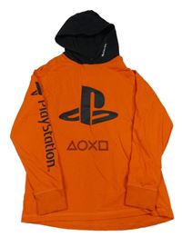 Oranžovo-černé triko s logem a kapucí - PlayStation