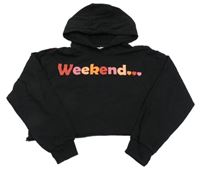 Černá crop mikina s nápisem a kapucí Destination