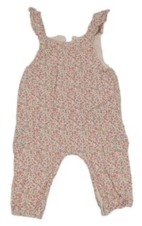 Růžové květované manšestrové laclové kalhoty Next