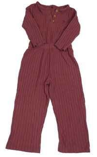 Vínový žebrovaný úpletový kalhotový overal George 