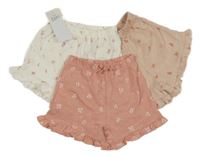 Nové - 3x bavlněné kraťasy s motýly - bílé + 2x růžové George