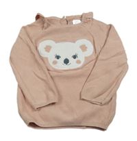 Světlerůžový svetr s koalou a volánky C&A