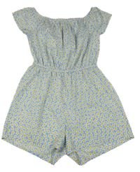 Světlemodro-žluto-bílý květovaný kraťasový overal New Look