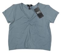 Nové - Šedé žebrované sportovní crop tričko s nařasením New Look