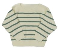 Smetanovo-khaki pruhovaný svetr 
