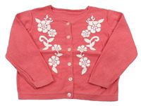 Růžový propínací svetr s květy Matalan