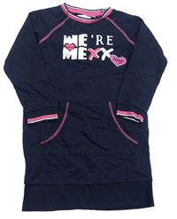 Tmavomodré teplákové šaty s nápisem Mexx