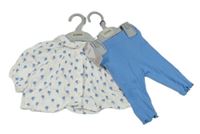 Nové - 2 set - Bílá halenka s kytičkami + modré žebrované legíny M&S