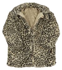 Smetanovo-hnědý vzorovaný kožešinový zateplený kabát George