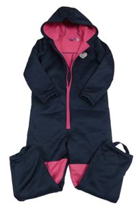 Tmavomodro-růžová softshellová kombinéza s kapucí Lupilu