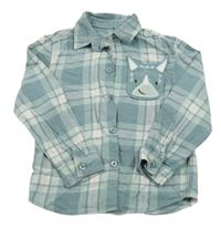 Modro-zeleno-bílá kostkovaná flanelová košile s dinosaurem George