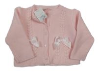Nové - Světlerůžový propínací svetr s mašličkami Little Nosh