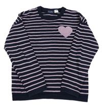 Tmavomodro-růžový pruhovaný svetr se srdíčkem Lupilu 