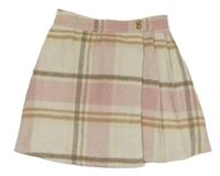 Smetanovo-růžovo-hnědá kostkovaná skládaná sukně F&F