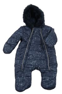 Tmavomodrá melírovaná šusťáková zimní kombinéza s kapucí Primark