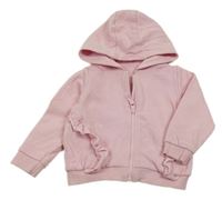 Světlerůžová propínací mikina s volánky a kapucí Matalan 