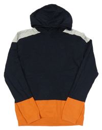 Tmavomodro-oranžovo-šedý svetr s kapucí Next 