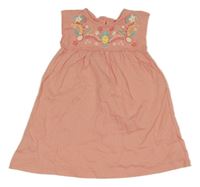 Broskvové bavlněné šaty s kytičkami C&A